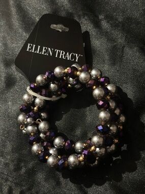 Ellen Tracy Purple and Silver Multi-Strand Beaded Bracelet